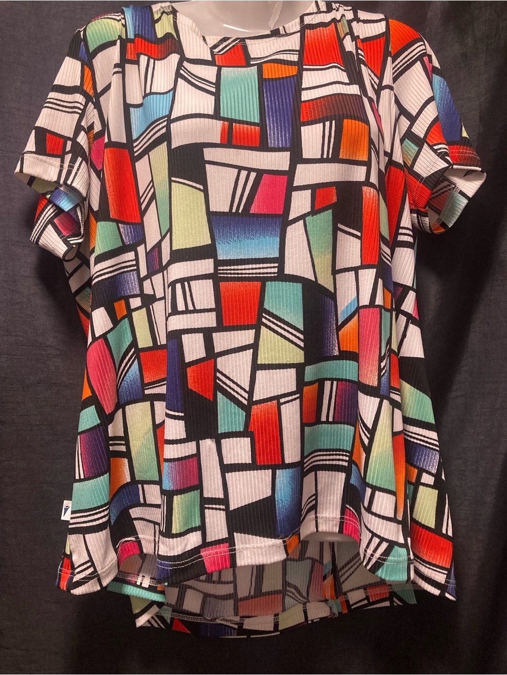 Chic Chez Vous Abstract Geometric Tunic Top Colorful Ribbed Size L
